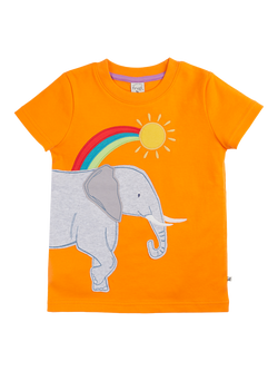 Frugi Kids' Carsen Elephant And Rainbow T-Shirt, Spark Orange, Spark Orange