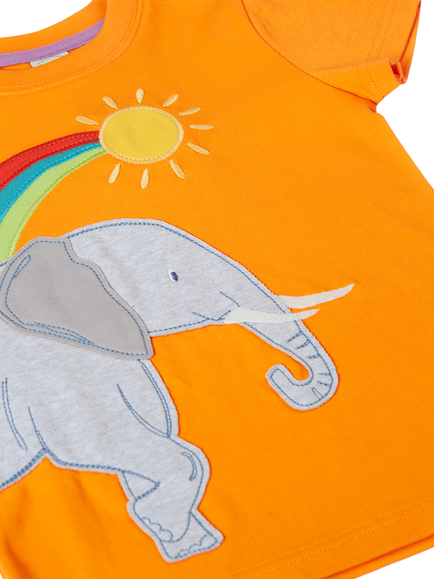 Frugi Kids' Carsen Elephant And Rainbow T-Shirt, Spark Orange - view 2, Spark Orange