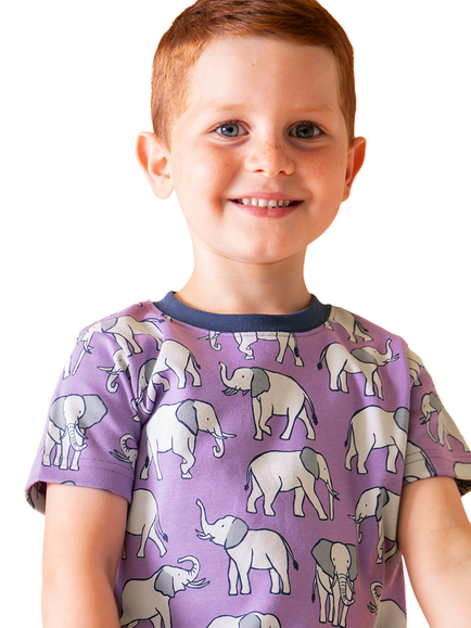 Frugi Kids' Lake Cotton Elephant T-Shirt, Elephant Parade - view 2, Elephant Parade