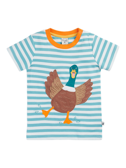 Frugi Kids' Sid Short Sleeve T-Shirt, Lichen Stripe/Duck, Lichen Stripe/Duck