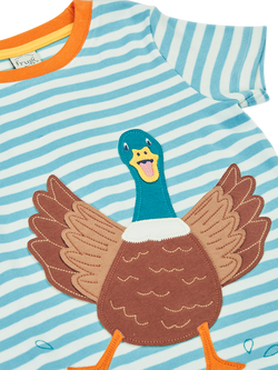 Frugi Kids' Sid Short Sleeve T-Shirt, Lichen Stripe/Duck - view 2, Lichen Stripe/Duck