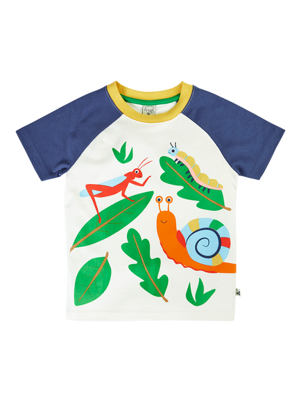 Frugi Kids' Tamar Raglan T-Shirt, Soft White/Bugs, Soft White/Bugs
