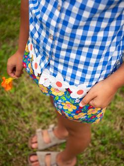 Frugi Kids' Sarah Short Sleeve Shirt, Cobalt Gingham/Daisy - view 2, Cobalt Gingham/Daisy