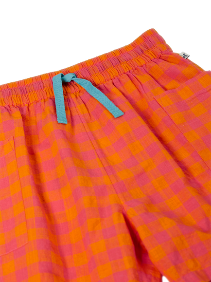 Frugi Kids' Kai Cotton Check Shorts, Spark Check - view 2, Spark Check
