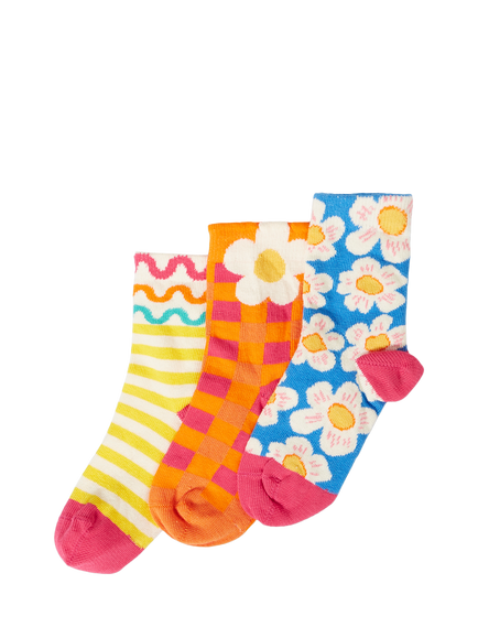 Frugi Kids' Picnic Floral Socks, Pack of 3, Picnicfloralmultipck, Picnicfloralmultipck