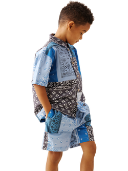 Angel & Rocket Kids' Short Sleeve Bandana Patchwork Shirt, Blue - view 2, Blue