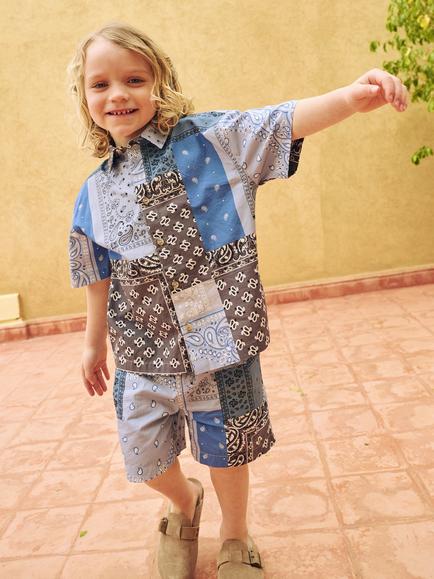 Angel & Rocket Kids' Short Sleeve Bandana Patchwork Shirt, Blue - view 2, Blue