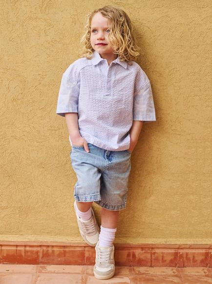 Angel & Rocket Kids' Regan Cut & Sew Stripe Palm Shirt, Blue - view 2, Blue