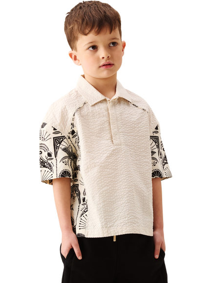 Angel & Rocket Kids' Regan Cut & Sew Stripe Palm Shirt, Stone, Stone