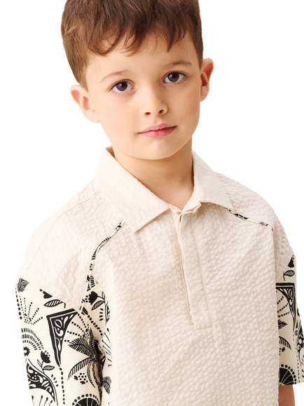 Angel & Rocket Kids' Regan Cut & Sew Stripe Palm Shirt, Stone - view 2, Stone