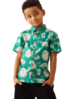 Angel & Rocket Kids' Short Sleeve City Print Shirt, Green, Green