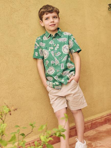 Angel & Rocket Kids' Short Sleeve City Print Shirt, Green - view 2, Green
