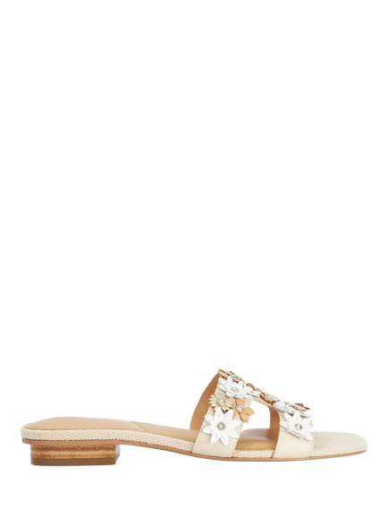 Dune London Loupe Flower Embellished Flat Slider Sandals, Ecru, Ecru