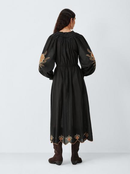 AND/OR Sienna Floral Embroidered Cotton Blend Midi Dress, Black - view 2, Black