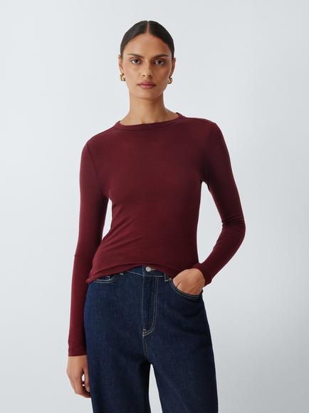 AND/OR Crew Neck Long Sleeve Top, Burgundy
