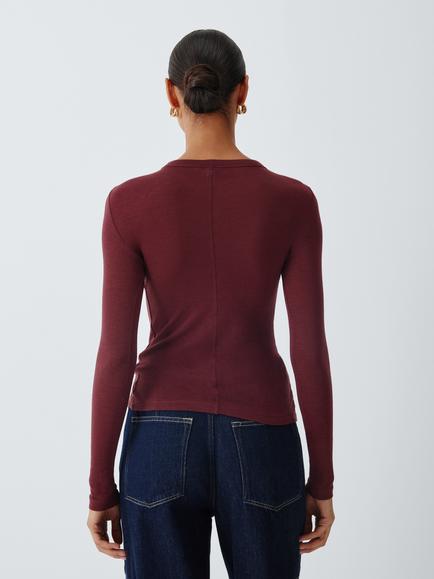 AND/OR Crew Neck Long Sleeve Top - view 2, Burgundy