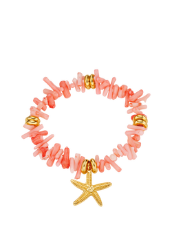 Orelia Pink Coral Chip and Starfish Bracelet, Pink/Gold, Pink/Gold