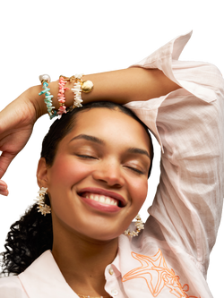 Orelia Pink Coral Chip and Starfish Bracelet, Pink/Gold - view 2, Pink/Gold
