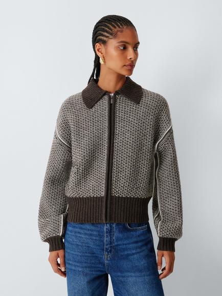 AND/OR Isla Wool Rich Collared Knit Jumper, Chocolate, Chocolate