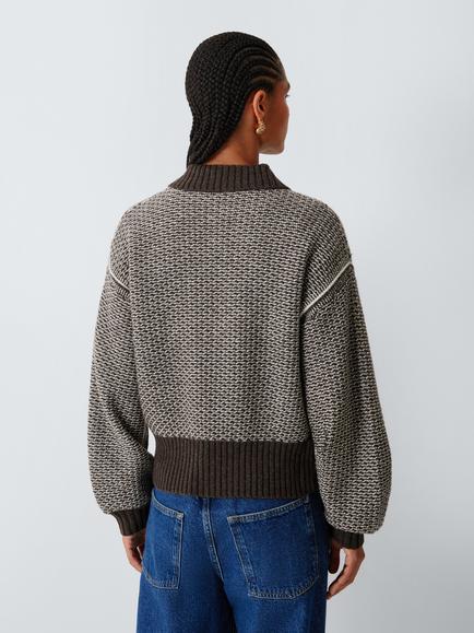 AND/OR Isla Wool Rich Collared Knit Jumper, Chocolate - view 2, Chocolate