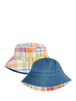 Frugi Kids' Ashley Reversible Beach Hat, Springtime Check/Denim, Springtimechck/Denim