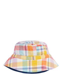 Frugi Kids' Ashley Reversible Beach Hat, Springtime Check/Denim - view 2, Springtimechck/Denim