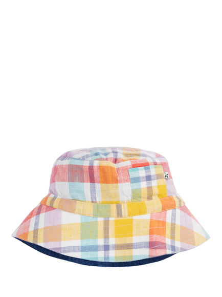 Frugi Kids' Ashley Reversible Beach Hat, Springtime Check/Denim - view 2, Springtimechck/Denim