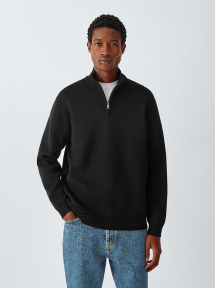 Kin Half Zip Cotton Blend Jumper, Black, Black