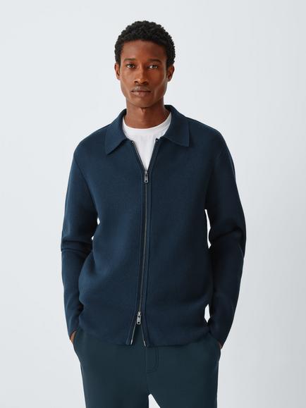Kin Zip Front Cotton Blend Jumper, Dark Navy