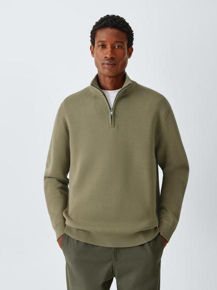 Kin Half Zip Cotton Blend Jumper, Dusky Green, Dusky Green