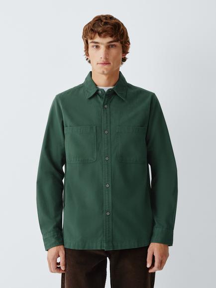 John Lewis Brushed Cotton Shirt, Darkest Spruce, Darkest Spruce