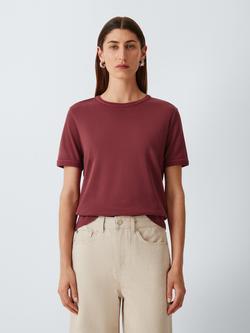 John Lewis Tipped Cotton T-Shirt, Burgundy