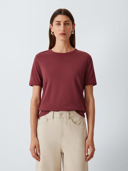 John Lewis Tipped Cotton T-Shirt, Burgundy