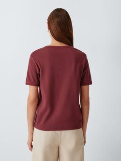 John Lewis Tipped Cotton T-Shirt - view 2, Burgundy
