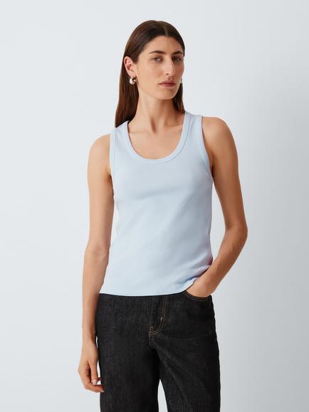 John Lewis Tipped Cotton Tank Top, Blue