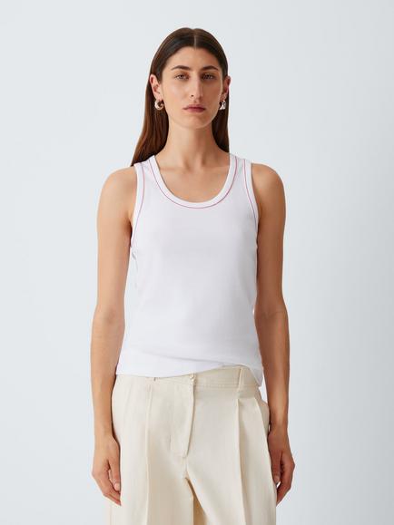 John Lewis Tipped Cotton Tank Top, White