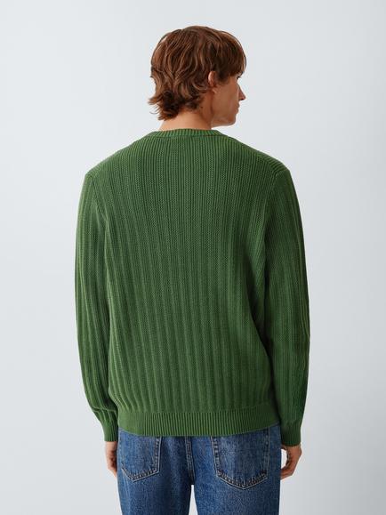 John Lewis Ladder Stitch Crew Neck Cotton Jumper - view 2, Mid Green