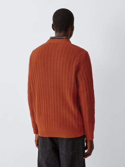 John Lewis Ladder Stitch Crew Neck Cotton Jumper - view 2, Rust