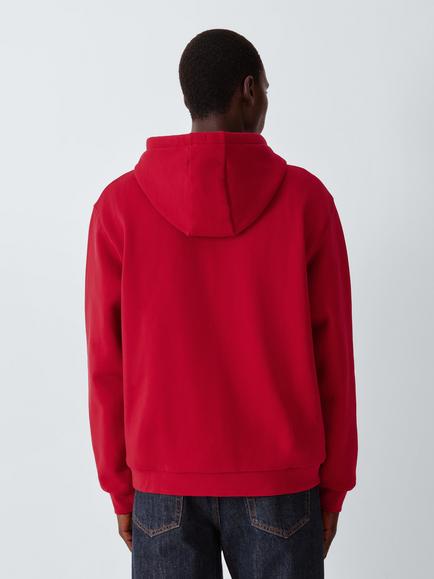 John Lewis Zip Front Cotton Blend Hoodie, Red - view 2, Red