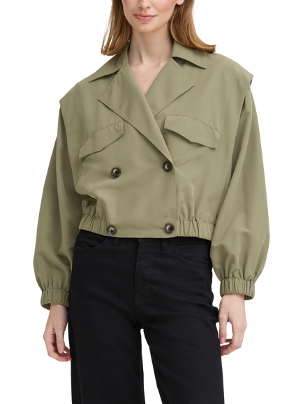 ICHI Ihgezavo Cropped Double Breasted Jacket, Deep Lichen Green, Deep Lichen Green