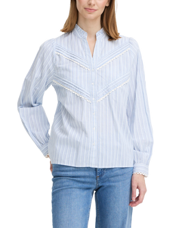 ICHI Ihlitu Long Sleeve Striped Cotton Shirt, White/Blue, White/Blue