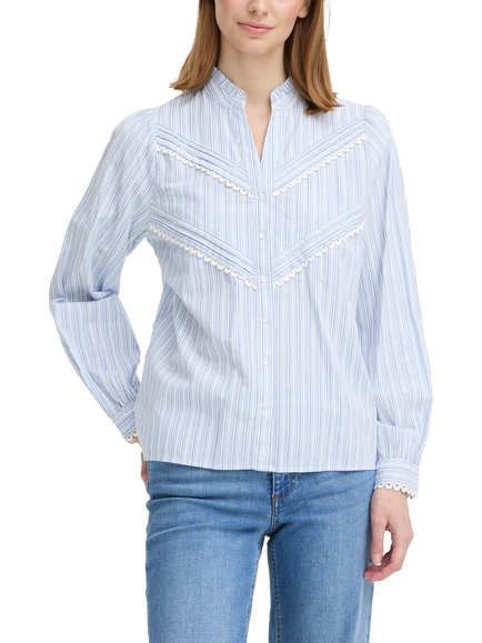 ICHI Ihlitu Long Sleeve Striped Cotton Shirt, White/Blue, White/Blue