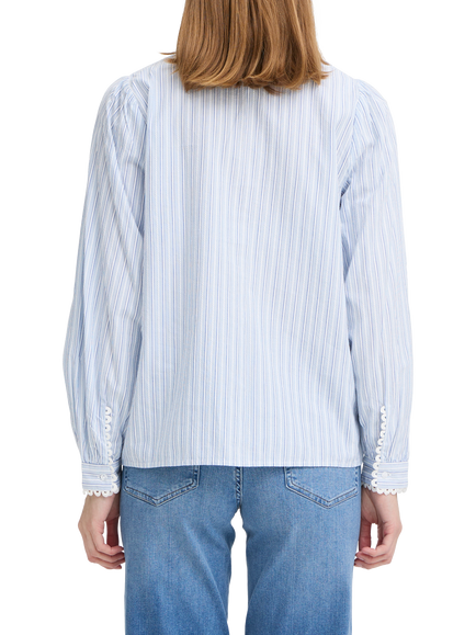 ICHI Ihlitu Long Sleeve Striped Cotton Shirt, White/Blue - view 2, White/Blue