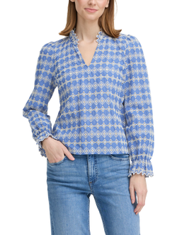 ICHI Ihfulia Long Sleeved V-Neck Blouse, Bel Air Blue, Bel Air Blue
