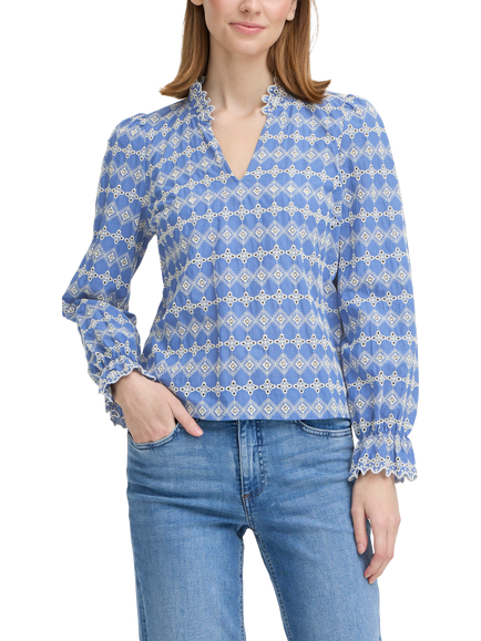 ICHI Ihfulia Long Sleeved V-Neck Blouse, Bel Air Blue, Bel Air Blue