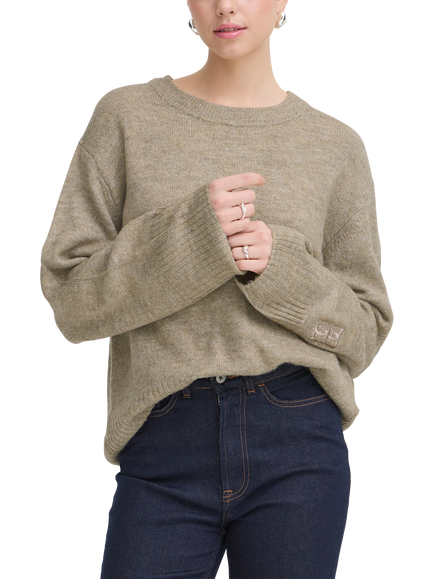 ICHI Ihbaling Relaxed Crew Neck Knit Jumper, Sepia Tint Melange, Sepia Tint Melange