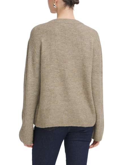 ICHI Ihbaling Relaxed Crew Neck Knit Jumper, Sepia Tint Melange - view 2, Sepia Tint Melange