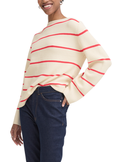ICHI Ihboston Striped Long Sleeve Jumper, Birch/Strawberry, Birch/Strawberry