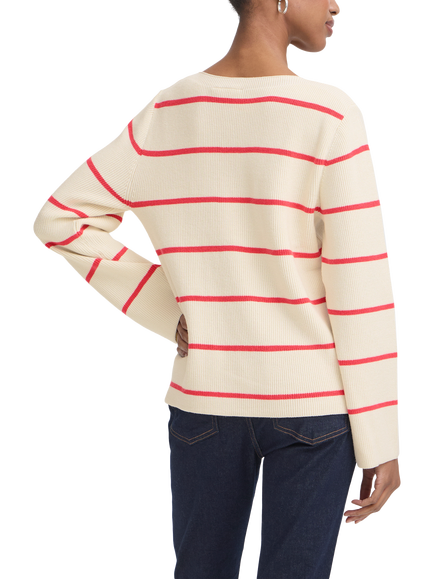 ICHI Ihboston Striped Long Sleeve Jumper, Birch/Strawberry - view 2, Birch/Strawberry
