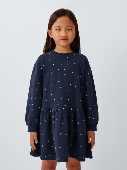 John Lewis Kids' Spot Print Sweater Dress, Blue - view 2, Blue